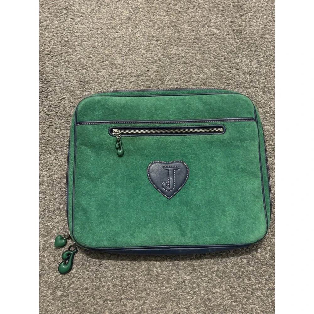 Vintage Y2K JUICY COUTURE Velour Laptop Case Green Logo Bag